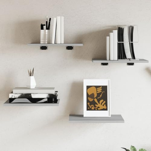 Xuvaracle Wandregale 4er Set Grau Sonoma 40x30x1,5 cm Holzwerkstoff Stauraum Regalwand für Wohnzimmer Büro Küche Flur Keller Garage mit 35 kg Belastbarkeit