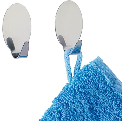 WENKO Maxi-Wandhaken Edelstahl glänzend 2er Set - 2er Set, Edelstahl rostfrei, 2.4 x 4.2 x 2 cm, Glänzend