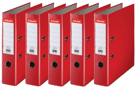 Esselte Essentials, A4 Lever Arch File, 75 mm Spine, 500 Sheets Capacity, PP, Plastic Cover, File Folder, Red, Pack 5, 23988