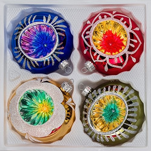 4 TLG. Glas-Weihnachtskugeln Set 10cm Ø in 'Hochglanz Vintage Style' Christbaumkugeln - Weihnachtsschmuck-Christbaumschmuck 10cm Durchmesser