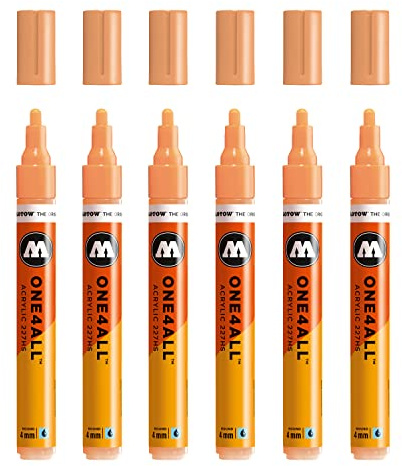 Molotow One4All 227HS Acryl Marker (4,0 mm Strichstärke, hochdeckend und permanent, UV-beständig, für fast alle Untergründe) 6 Stück Farbe 117 pfirsich pastell