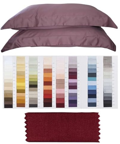RICAMI FIORENTINI BALDI 1 Paar Kissenbezüge 52 x 82 cm aus 100 % Baumwollsatin, hergestellt in der Toskana, Bordeaux 371