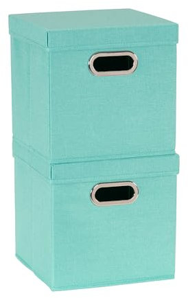 Household Essentials, 806-1, Café-Deckel und Griffe, 2 Stück, blaugrün, Leinen, würfelförmig, Aufbewahrungs-Set, 2 Stück