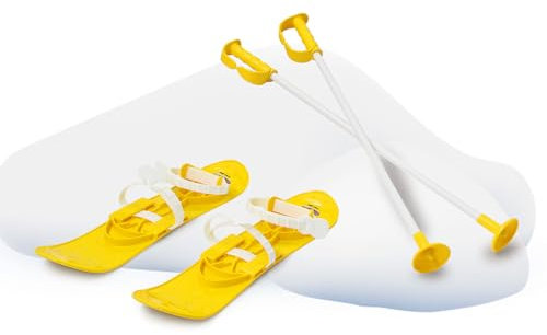 JAMARA 460383 - Snow Play Funny Carve 1st step 42cm - aerodynamische Bauweise, Skistöcke 60 cm, sichere / verstellbare Befestigungsschlaufen Größen (23 - 28), Skistöcke 60 cm, Anti Rutsch Rillen, gelb