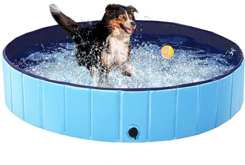 Yaheetech PVC Foldable Dog Paddling Pools Pet Swimming Pool Portable Puppy Extra Large Bathing Tub with Brush for Indoor Outdoor 140 x 30cm Blue