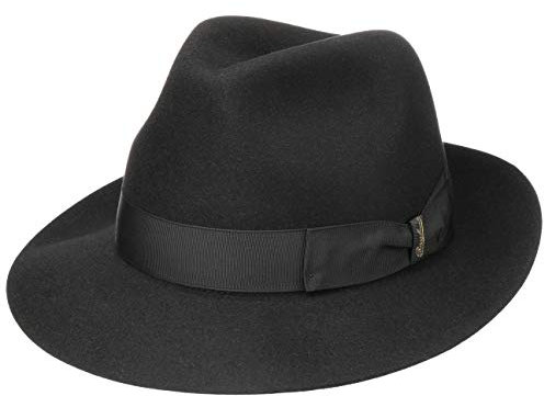 Borsalino Alessandria Superior Haarfilzhut Filzhut Herrenhut Fedora Herren - Made in Italy mit Futter, Ripsband Frühling-Sommer Herbst-Winter - 59 cm schwarz
