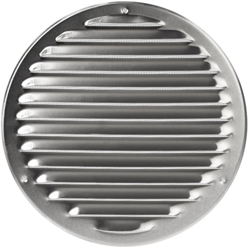 Ø 20 cm Griglia di ventilazione rotonda in alluminio con zanzariera – Copertura di ventilazione per interni ed esterni – Applicazioni di riscaldamento, raffreddamento e ventilazione (200 mm,