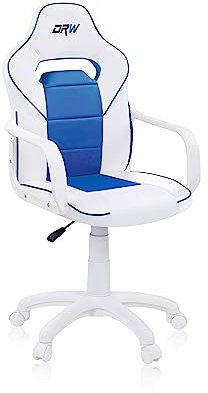 duehome | DRW, Silla Gamer, Silla de Oficina Gaming Estudio o Escritorio, Acabado en Símil Piel Blanco y Azul, Medidas: 46,5 cm (Ancho) x 46 cm (Largo) x 98-109,5 cm (Alto)