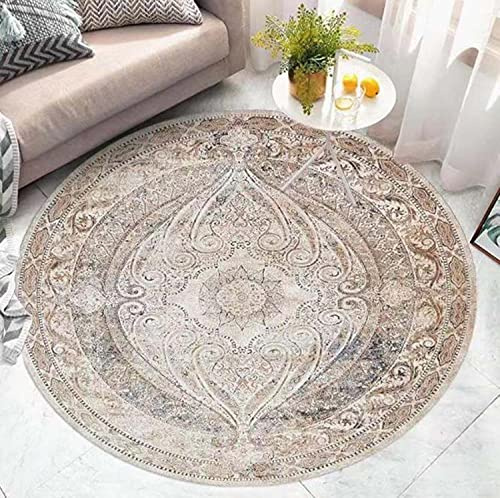 Dhao Boho Teppich Rund rutschfeste Wohnzimmer Schlafzimmer Folk Style Kurzflor Teppich Modern Orient Print Terrassen Weich Drinnen Matte (E,200x200cm)