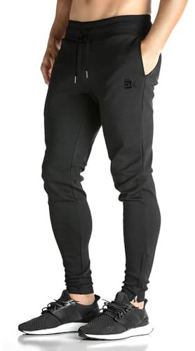 BROKIG Jogginghose Herren Baumwolle Trainingshose Sporthose Herren Lang Fitness Slim fit Hose (Schwarz,L)