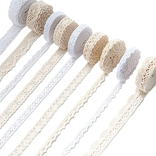 AIETSYEI 45 Yards Baumwoll-Spitzenband-Set, 9 Vintage-Stile für Scrapbooking