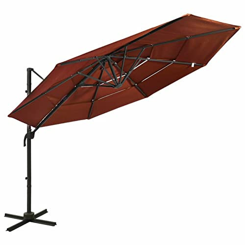 Catherinol Sombrilla de 4 niveles con poste, Parasol Terraza, Sombrilla Terraza Exterior, Sombrilla Jardin, Parasol Jardin, Sombrilla Playa, Parasol Excentrico, de aluminio terracota 3x3 m