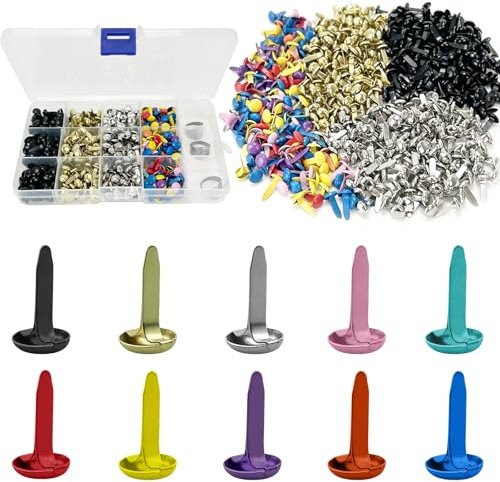 CiShow 600pcs Multicolor Metal Paper Fasteners, Modern Style, 8*15mm, Black, Silver, Gold, Awl, Storage Box