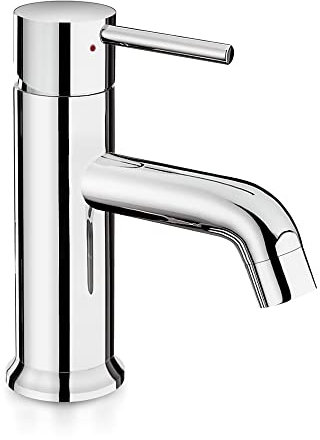 Rubinetto Miscelatore lavabo Bagno, piletta Inclusa, in Ottone Cromato Serie Manola (Rubinetto lavabo)