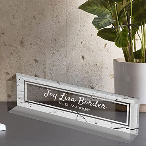 Personalized Name Plate for Desk | Clear Acrylic Glass art | Custom Office Decor Name plate Sign | Personalized Gifts 12cm W x 4cm H x 15mm D (Design-010)