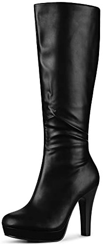 Allegra K Bottes hautes à talon épais et bout rond pour femme, Noir , 38 EU