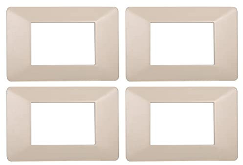 4 Pezzi Placche Compatibile Con Vimar Plana, Placche In Plastica (3 Posti/Moduli,Sabbia)