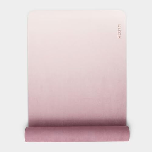 WeGym Yogamatte, 4 mm gepolsterte Trainingsmatte für Yoga, Pilates, Heimtraining – rutschfeste Yogamatte aus Polyurethan, Wildleder-Yogamatte mit Tragegurt, Blush Ombre