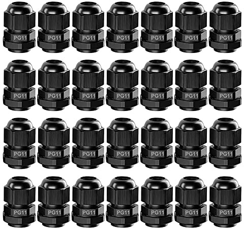 GUUZI 28pcs PG11 Cable Gland, IP68 Waterproof Plastic Adjustable 5-10mm Cable Glands Joints With Gaskets (Black)