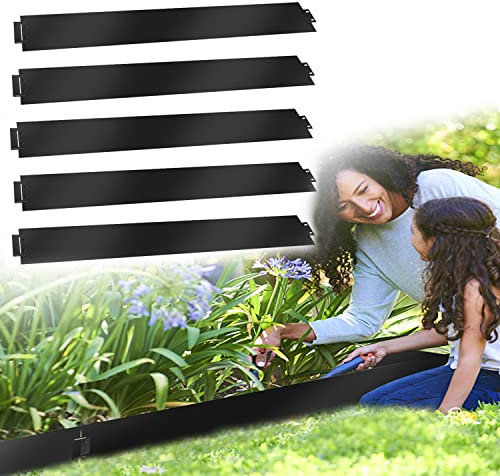 Vigevee Bordure de Jardin Gazon en Acier Galvanisé, 100x18cm Flexible Bordure de Gazon Bord de Tonte pour palissade, parterres de Jardin Plantes Potager, Noir, Longueur 40 m - Hauteur 18 cm