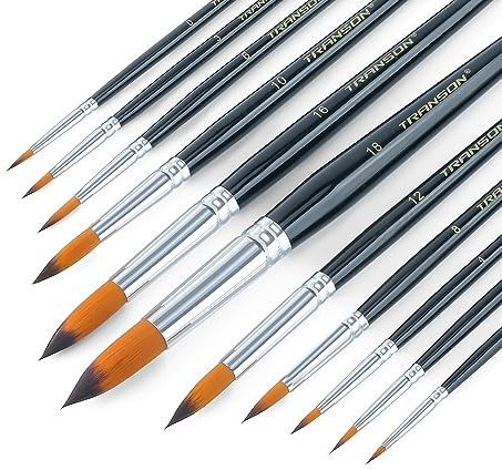 Transon Lot de 11 pinceaux Ronds en Poils synthétiques pour Aquarelle, Acrylique, Gouache, Encre et détrempe