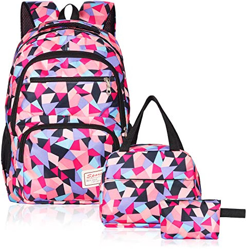 Sciphylia Zaino Scuola Elementare Impermeabile per Ragazza Ragazzo Zainetto Bambina Leggero Zaini per Ragazzi Adolescenti con Borsa per il Pranzo e Astuccio Borsa da Viaggio per Media Alunno, Viola