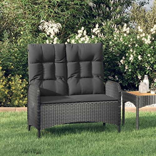 XIAOGUANG Gartenbank mit Liegefunktion & Kissen, Gartenbänke, Sitzbank Outdoor, Parkbank, Garten Bank Für Draussen, Outdoor Deko Wetterfest, 107cm Poly Rattan Schwarz