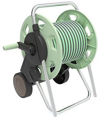 G.F. SRL, Concept Ready, Schlauchwagen aus Kunststoff und Metall, mit 25 m Schlauch ø 5/8, Multifunktionsbrause, Schlauchstücke und Hahnstück, Grün/Schwarz