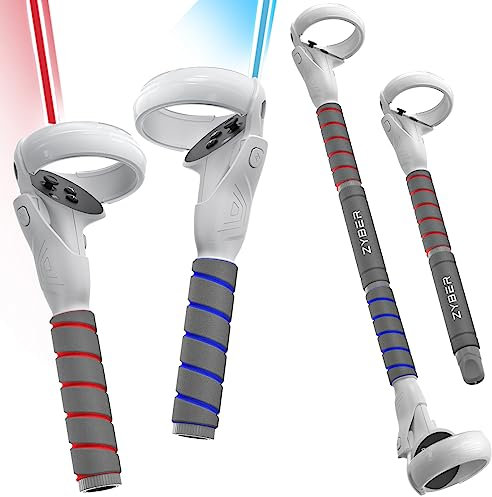 ZYBER 3-in-1-Griffbefestigung für Oculus Quest 2 Controller-Griffe, VR Gorilla Tag lange Arme Sticks für Meta Quest 2 Beat Saber Golf Club Baseball, verbessert das VR-Spielerlebnis
