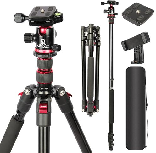 ZOMEi 196cm Camera Tripod Travel Aluminium Monopod Heavy Duty Tripod Stand with 360° Ball Head, Carrying Case, Phone Holder Perfect for Video Shooting/Selfies/Live Stream/Vlogging(Red)