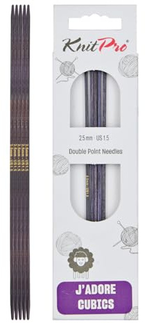 KnitPro J'Adore Cubics Dubbelspetsade stickor Set med 5 - Trästickor för strumpor, mössor, vantar, kort rundstickning - 15 x 2,5 mm