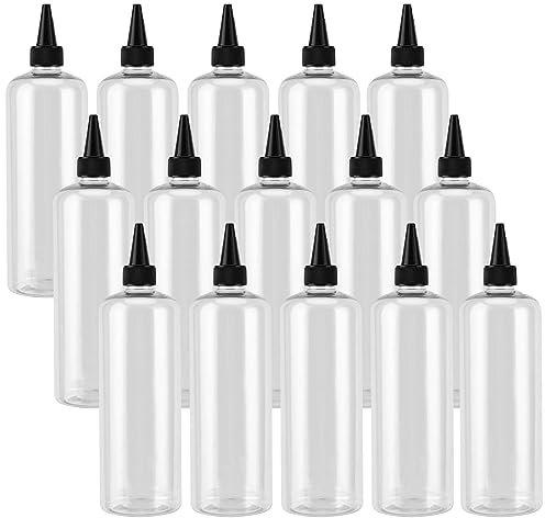 SEUNMUK 15 Pack Clear Applicator Bottle with Twist Cap, 500 ml Empty Plastic Squeeze Bottles Hair Oil Applicator Glue Bottles for Hair Dyes, Pigments