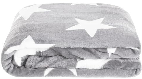 Brandsseller Supersoft Kuscheldecke Wohndecke mit großen Sternen - 2 Farbig - ca. 180 x 220 cm Grau/Weiß