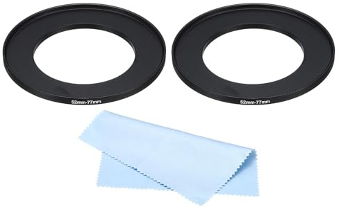 PATIKIL 52mm-77mm Metall Step-Up-Ring mit Reinigungstuch, 2er-Pack Kamera-Objektivadapterring Aluminium-Filteradapterring für Kameraobjektive, Schwarz