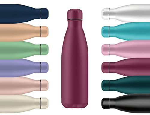 Mi Ko Mi Ka Botella de Agua Térmica de Acero Inoxidable Reutilizable | Sin BPA | Mantiene 24H Frio / 12H Calor | Hermética - Doble Pared a Prueba de Fugas (Granate, 750ml)