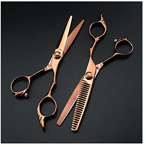 Shears for Hair Cutting 6 Inch Barber Scissors, Hair Salon, Flat Scissors, Rose Gold Hairdressing Scissors, Beauty Scissors, Thinning Scissors Hair Cutting Kit (Color : Thinning) (Set)