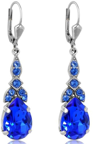 Silber Ohrhänger Jugendstil Markenkristalle aus Österreich Kobaldblau Stein NOBEL SCHMUCK