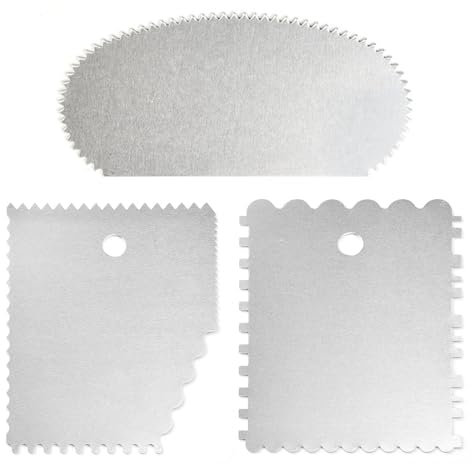 CPSYTE Raspador Torta Acero Inoxidable, 3 Piezas Raspador Pastel, Espátula para Decorar Pastelería para Decoración Bricolaje en La Cocina, Panadería, Mousse de Crema, 10 Formas Dientes Sierra.