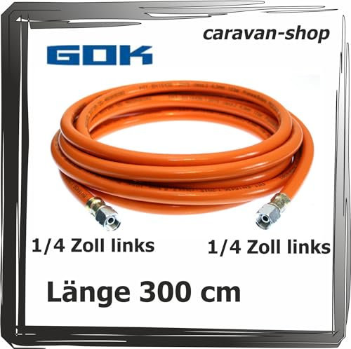 Gasschlauch 300 cm 3m 2 x 1/4 Zoll links Propan Flüssiggas GOK Caravan Wohnmobil