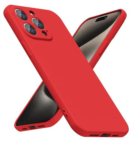 LoeoeL for iPhone 15 Pro Max Phone Case Silicone, Minimalist Ultra Thin Slim Soft Rubber Gel Solid Color Matte TPU Cute Case for Women Men, Girly Plain Aesthetic Design & Camera Cover Protection, Red