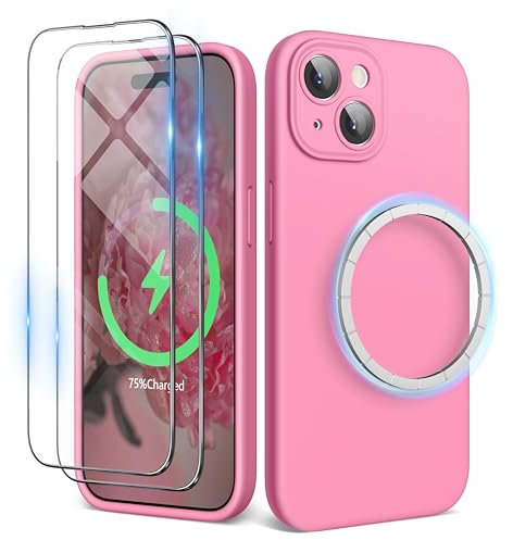 SURPHY für iPhone 15 Hülle Silikon (6,1) kompatibel mit MagSafe mit Displayschutzfolie & Vollständiger Kameraschutz, Handyhülle iPhone 15 Case mit Magnete, Pink