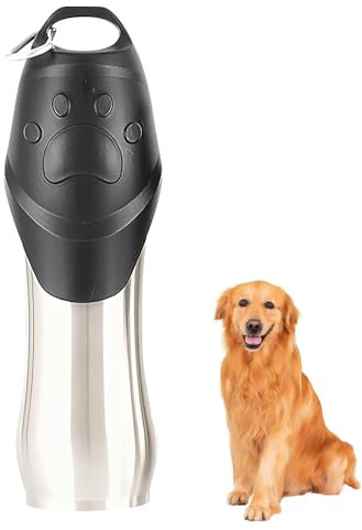 YANGUN Hundetrinkflasche für unterwegs, 750ml Edelstahl Trinkflasche Hund, Tragbare Haustier Wasserflasche, Hunde Wasserspender Reise Zubehör für Wandern und Campen