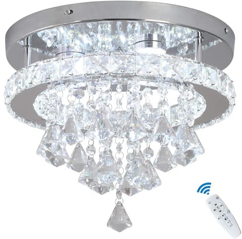 Deckrico Kristall Deckenleuchte 30cm Moderner Chrom LED Kronleuchter dimmbar mit Fernbedienung Beleuchtungskörper für Küche, Schlafzimmer, Flur, Esszimmer (Dimmbar)