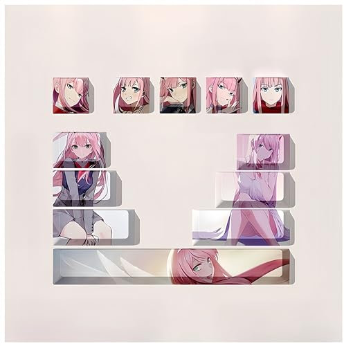Darling in the Franxx Tastenkappen, PBT-Tastenkappen mit 12 Tasten, Thermosublimation, benutzerdefinierte Tastenkappen für Cherry Gateron MX Swithes mechanische Tastaturen (Zero Two)