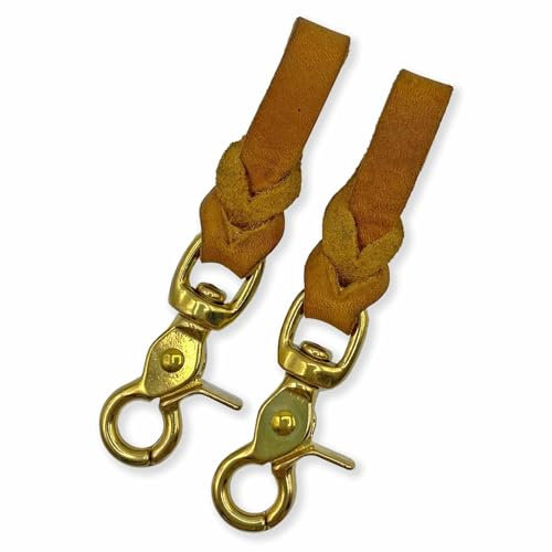 Steigbügelhalter (Paar) aus Fettleder, geflochten, in vielen Farben (Cognac, Messing)