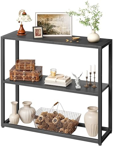 TIQLAB Petite table d'entrée, table console étroite de 74,9 cm avec étagères, noir