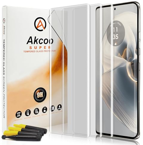 Akcoo Schutzglas für Motorola Edge 50 Pro,UV-Kleber-Set [3 Stück],Rand zu Rand Vollabdeckung,Kratzer Reparieren,Fingerabdruck-ID Kompatibel,Empfindliche Berührung