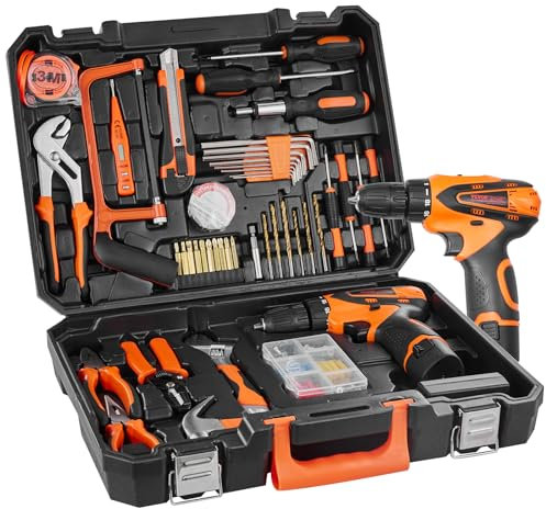 VEVOR Kit de Herramientas Manuales Domésticos Generales de 146 Piezas con Taladro Eléctrico y Estuche de Almacenamiento de Herramientas Portátil Herramientas de Acero para Mantenimiento del Hogar