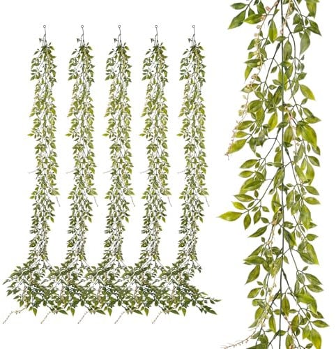 YVONNEYI 6 Stück Blätter Girlande,1,7m Kunstpflanze Girlande Grün, Efeu Künstlich für Hochzeit, Balkon, Terrassen, Zimmer, Wanddeko, Gartendeko, Tischdeko, Indoor/Outdoor - 043