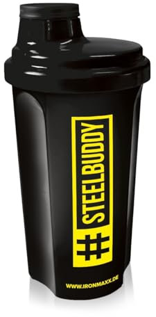 IronMaxx Shaker à protéines - Noir Jaune 700 ml | Shaker à protéines avec bouchon vissé, passoire, échelle | anti-fuite, sans BPA, lavable